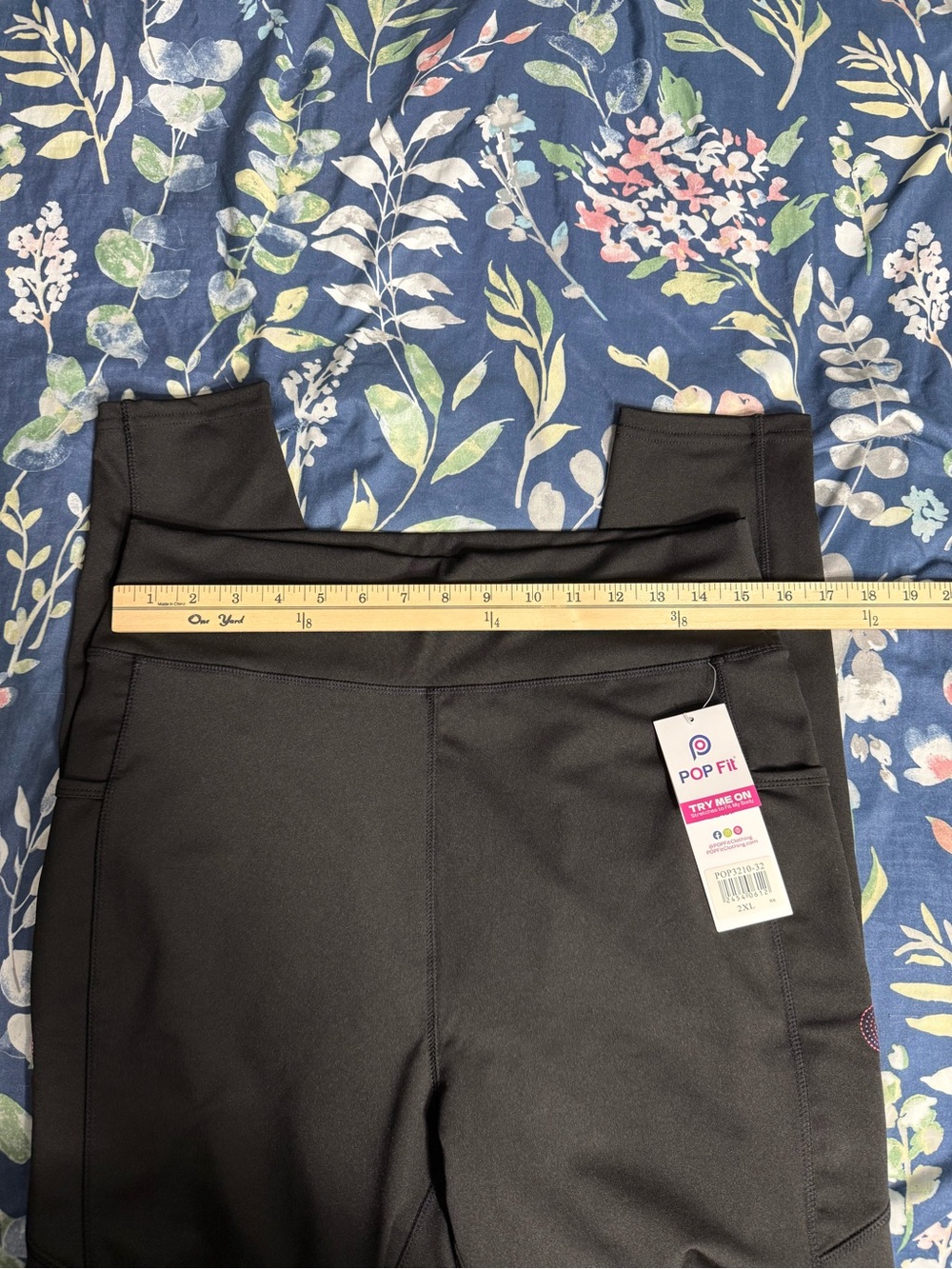 POP Fit Black Leggings with Pink & Purple Heart Stitching Plus Size 2X - Picture 6 of 8